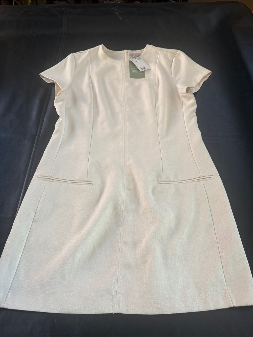 H&M Cream Short-Sleeve Shift Midi Dress